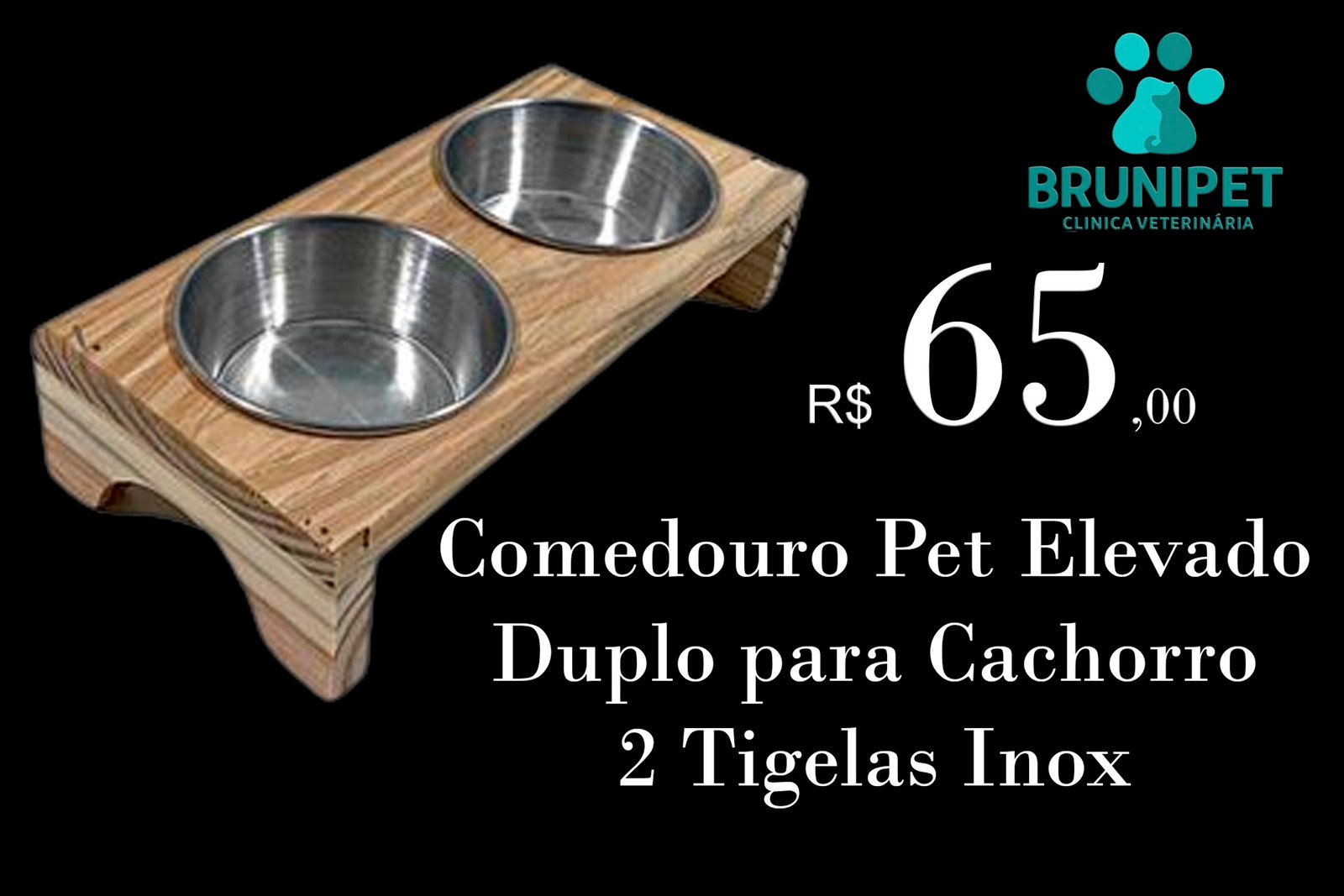 Comedouro Pet Elevado Duplo para Cachorro 2 Tigelas Inox